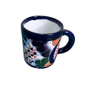 Talavera Coffee Mug Mexican Pottery Vibrant Colors Cobalt Rim